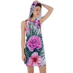 Color-infused Watercolor Flowers Racer Back Hoodie Dress by GardenOfOphir