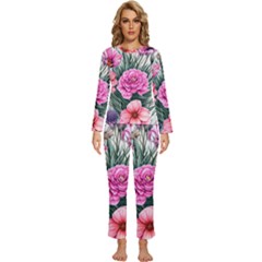 Color-infused Watercolor Flowers Womens  Long Sleeve Lightweight Pajamas Set by GardenOfOphir