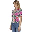 Color-infused Watercolor Flowers Puffed Short Sleeve Button Up Jacket View2