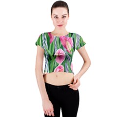 Classy Watercolor Flowers Crew Neck Crop Top by GardenOfOphir