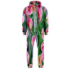 Classy Watercolor Flowers Hooded Jumpsuit (men) by GardenOfOphir