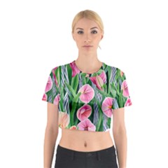 Classy Watercolor Flowers Cotton Crop Top by GardenOfOphir