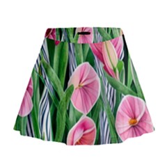 Classy Watercolor Flowers Mini Flare Skirt by GardenOfOphir