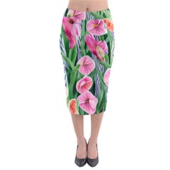 Classy Watercolor Flowers Midi Pencil Skirt by GardenOfOphir