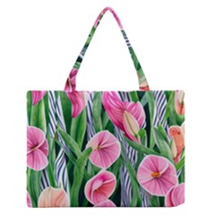 Classy Watercolor Flowers Zipper Medium Tote Bag by GardenOfOphir