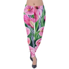 Classy Watercolor Flowers Velvet Leggings by GardenOfOphir