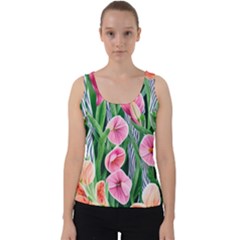 Classy Watercolor Flowers Velvet Tank Top by GardenOfOphir