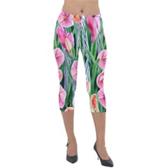 Classy Watercolor Flowers Lightweight Velour Capri Leggings  by GardenOfOphir