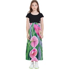 Classy Watercolor Flowers Kids  Flared Maxi Skirt by GardenOfOphir