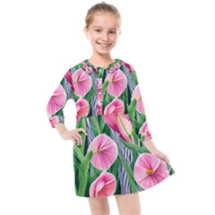 Classy Watercolor Flowers Kids  Quarter Sleeve Shirt Dress by GardenOfOphir