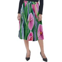 Classy Watercolor Flowers Classic Velour Midi Skirt  by GardenOfOphir