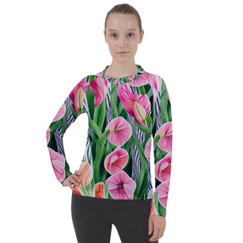 Classy Watercolor Flowers Women s Pique Long Sleeve Tee by GardenOfOphir