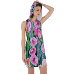 Classy Watercolor Flowers Racer Back Hoodie Dress by GardenOfOphir