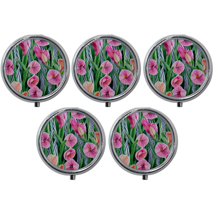 Classy Watercolor Flowers Mini Round Pill Box (Pack of 5)