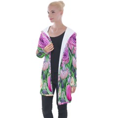 Classic Watercolor Flowers Longline Hooded Cardigan by GardenOfOphir