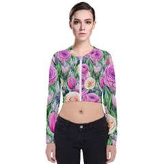 Classic Watercolor Flowers Long Sleeve Zip Up Bomber Jacket by GardenOfOphir