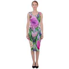 Classic Watercolor Flowers Sleeveless Pencil Dress by GardenOfOphir