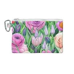 Classic Watercolor Flowers Canvas Cosmetic Bag (medium) by GardenOfOphir