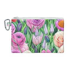 Classic Watercolor Flowers Canvas Cosmetic Bag (large) by GardenOfOphir