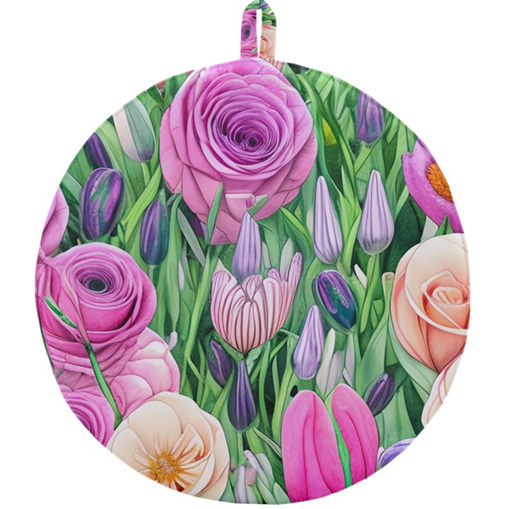 Classic Watercolor Flowers Round Trivet