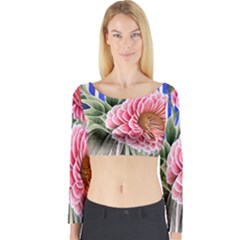 Choice Watercolor Flowers Long Sleeve Crop Top by GardenOfOphir