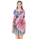 Choice Watercolor Flowers Long Sleeve V-neck Flare Dress View1