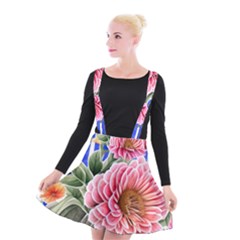 Choice Watercolor Flowers Suspender Skater Skirt by GardenOfOphir