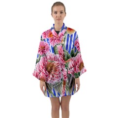 Choice Watercolor Flowers Long Sleeve Satin Kimono by GardenOfOphir