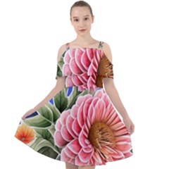 Choice Watercolor Flowers Cut Out Shoulders Chiffon Dress by GardenOfOphir