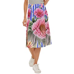 Choice Watercolor Flowers Midi Panel Skirt by GardenOfOphir