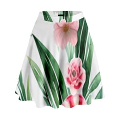 Chic Watercolor Flowers High Waist Skirt by GardenOfOphir