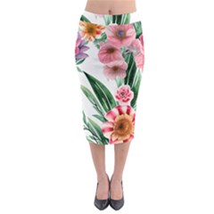 Chic Watercolor Flowers Midi Pencil Skirt by GardenOfOphir