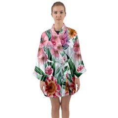 Chic Watercolor Flowers Long Sleeve Satin Kimono by GardenOfOphir