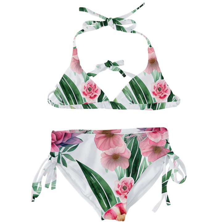 Chic Watercolor Flowers Kids  Classic Bikini Set