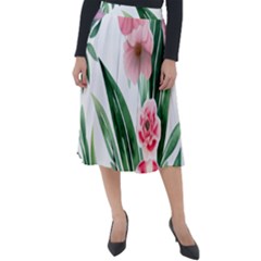 Chic Watercolor Flowers Classic Velour Midi Skirt  by GardenOfOphir