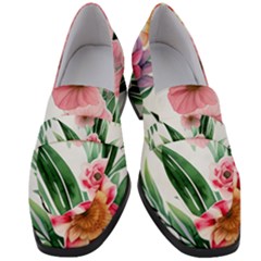 Chic Watercolor Flowers Women s Chunky Heel Loafers by GardenOfOphir