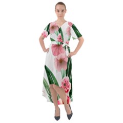 Chic Watercolor Flowers Front Wrap High Low Dress by GardenOfOphir