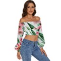 Chic Watercolor Flowers Long Sleeve Crinkled Weave Crop Top View3