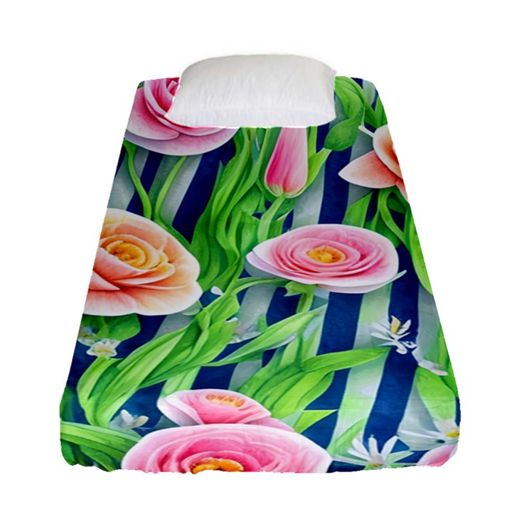 Dazzling Watercolor Flowers Fitted Sheet (Single Size)