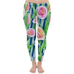 Dazzling Watercolor Flowers Classic Winter Leggings by GardenOfOphir