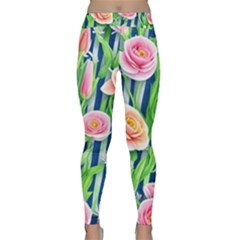 Dazzling Watercolor Flowers Classic Yoga Leggings by GardenOfOphir