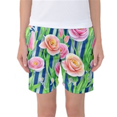 Dazzling Watercolor Flowers Women s Basketball Shorts by GardenOfOphir