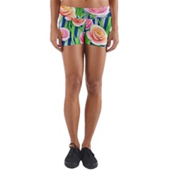 Dazzling Watercolor Flowers Yoga Shorts by GardenOfOphir