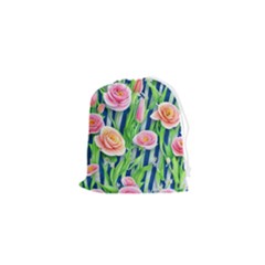 Dazzling Watercolor Flowers Drawstring Pouch (xs)