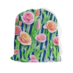 Dazzling Watercolor Flowers Drawstring Pouch (2xl) by GardenOfOphir