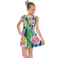 Dazzling Watercolor Flowers Kids  Cap Sleeve Dress by GardenOfOphir