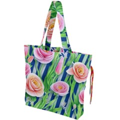 Dazzling Watercolor Flowers Drawstring Tote Bag by GardenOfOphir