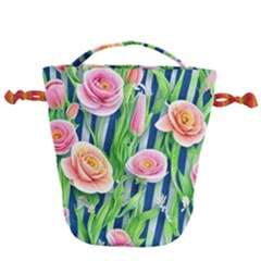 Dazzling Watercolor Flowers Drawstring Bucket Bag by GardenOfOphir