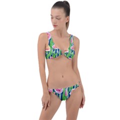 Dazzling Watercolor Flowers Ring Detail Crop Bikini Set by GardenOfOphir