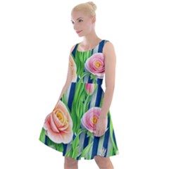 Dazzling Watercolor Flowers Knee Length Skater Dress by GardenOfOphir